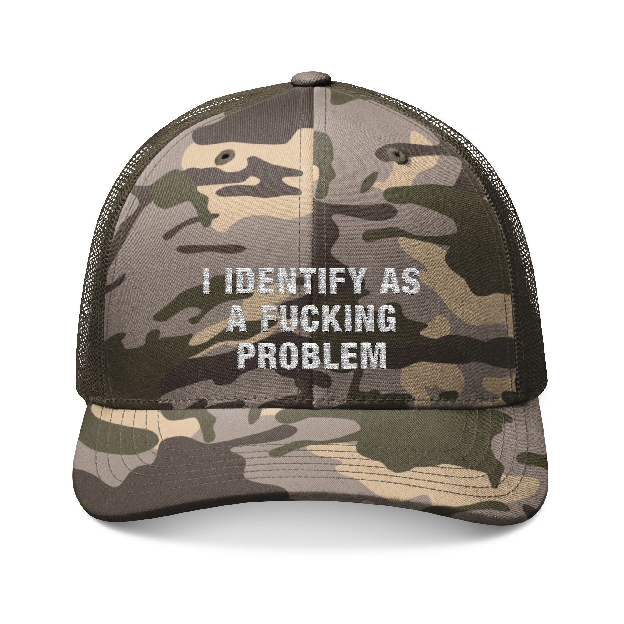 Problematic Identity Camouflage Trucker Hat