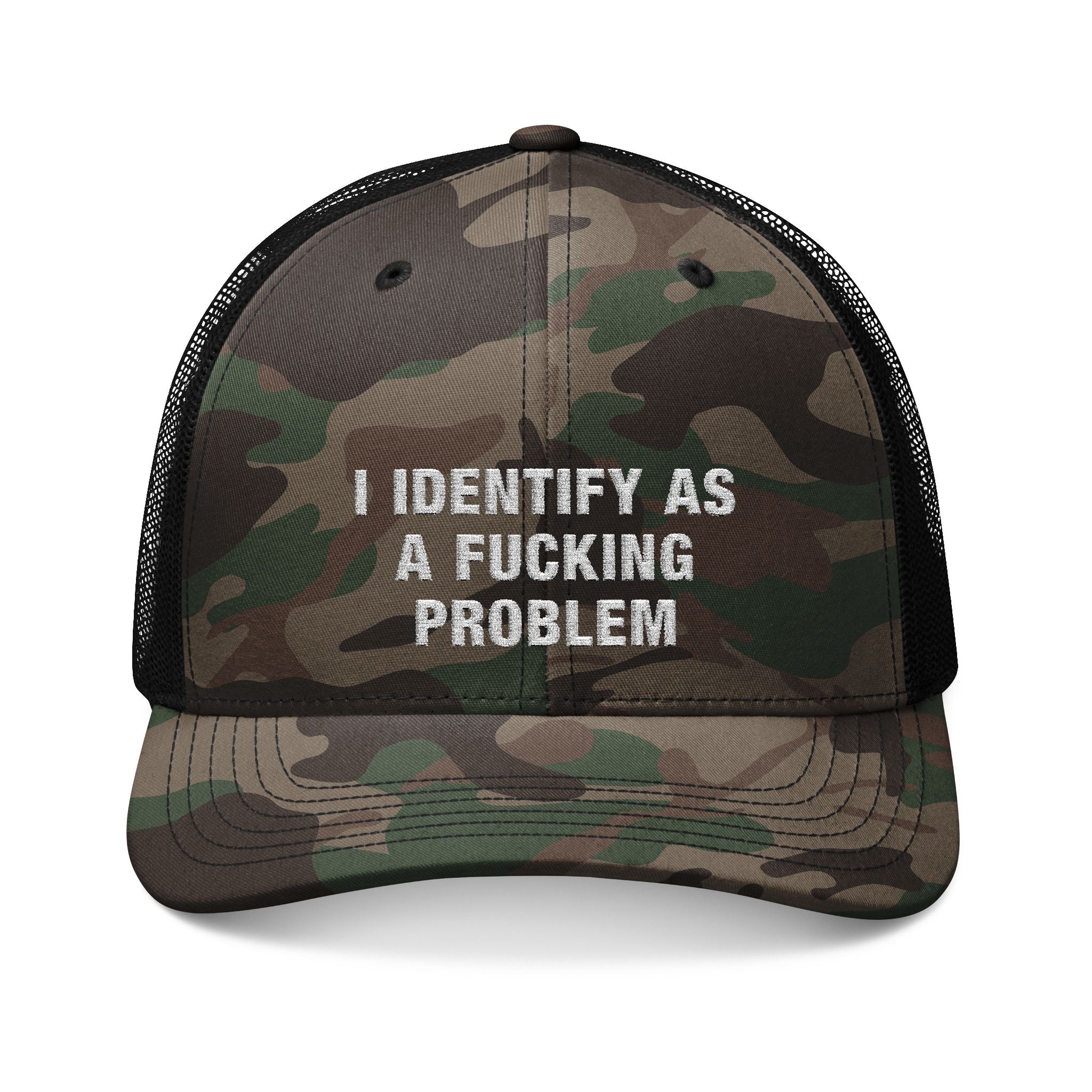 Problematic Identity Camouflage Trucker Hat