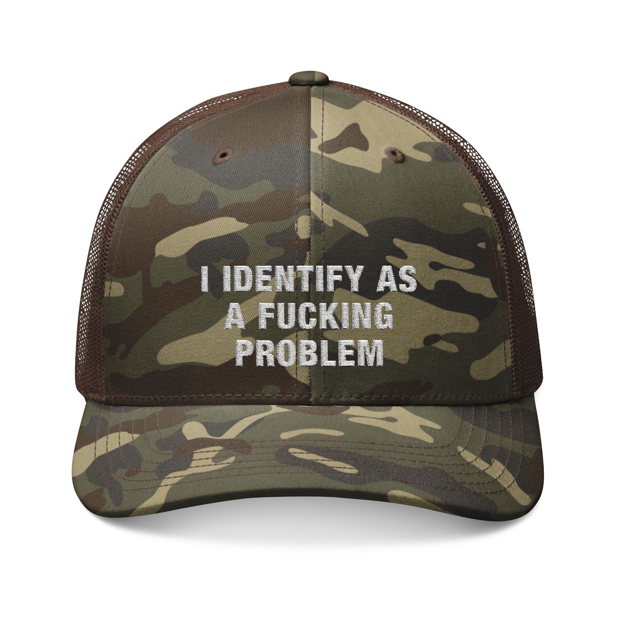 Problematic Identity Camouflage Trucker Hat